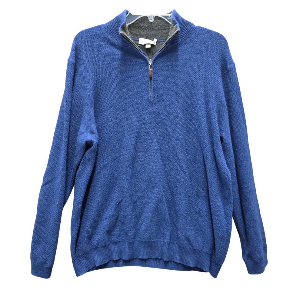 Kinross Cashmere Mens Blue 100% Cashmere Quarter Zip Sweater Large RN 104647